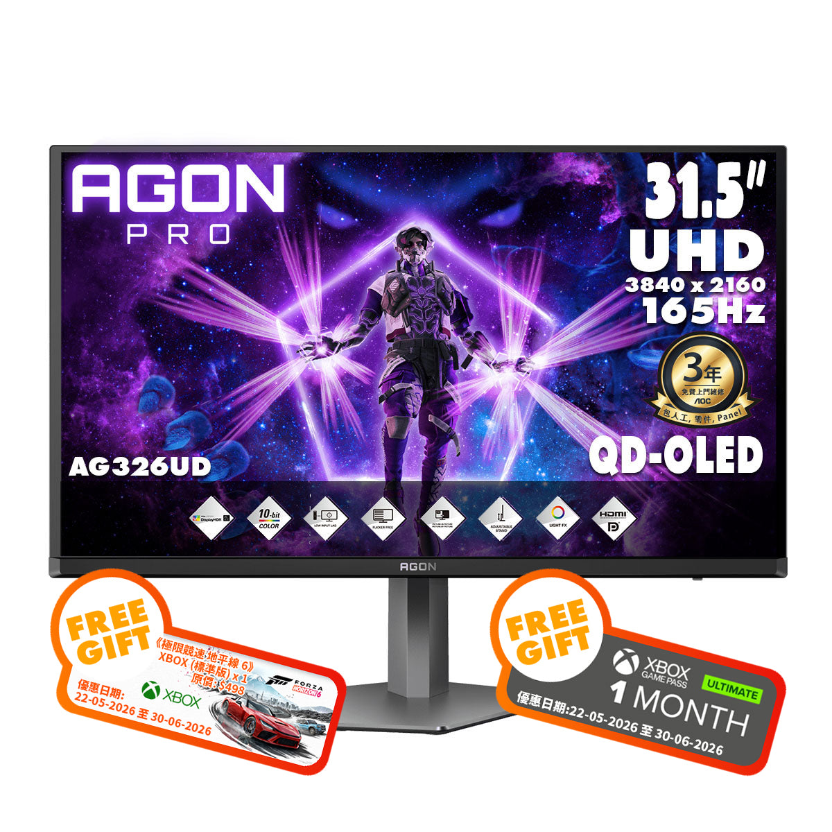 AOC AGON PRO 31.5" 4K UHD QD-OLED 165Hz Gaming Monitor AG326UD