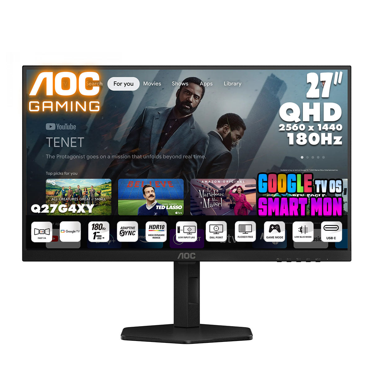 AOC 27" 2K QHD Fast VA 180Hz Google TV Gaming Monitor Q27G4XY