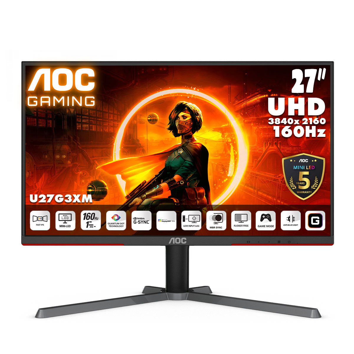 AOC 27" 4K UHD Fast IPS 160Hz Mini-LED 576-Zone Gaming Monitor U27G3XM
