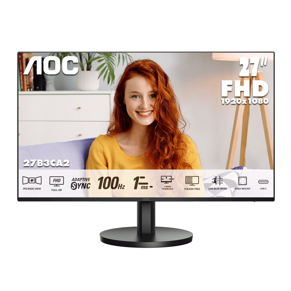 AOC 27" FullHD IPS 100Hz USB-C 65W Home Monitor 27B3CA2