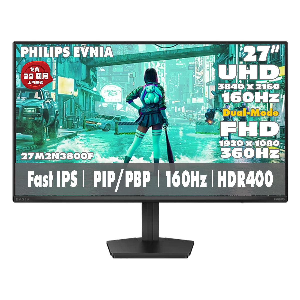 PHILIPS EVNIA 27" 4K UHD Fast IPS Dual-Mode (4K 160Hz ↔ FHD 320Hz) Gaming Monitor 27M2N3800F