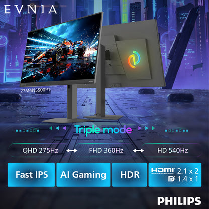 PHILIPS EVNIA 27" 2K QHD Fast IPS 三模式 (2K 275Hz ↔ FHD 360Hz ↔ HD 540Hz) 電競顯示器 27M4N5500PT