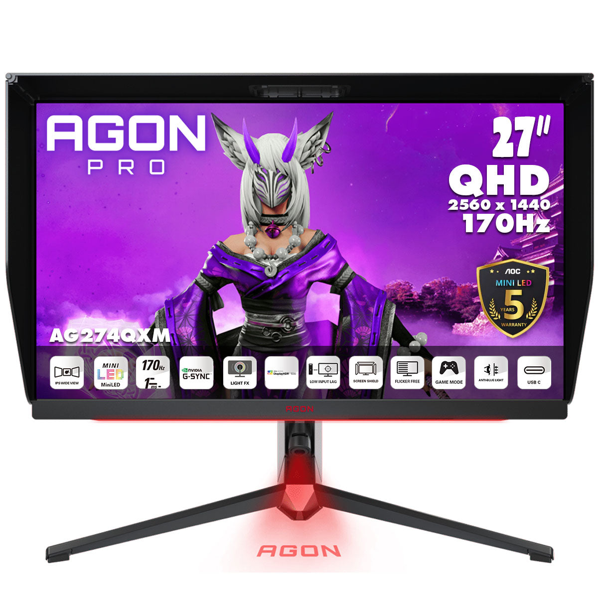 AOC AGON PRO 27" 2K QHD IPS 170Hz Mini-LED 576 Zone Gaming Monitor AG274QXM