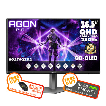 AOC AGON PRO 26.5" 2K QHD QD-OLED 280Hz Gaming Monitor AG276QZD2