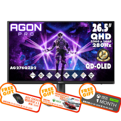AOC AGON PRO 26.5" 2K QHD QD-OLED 280Hz Gaming Monitor AG276QZD2