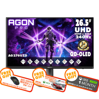 AOC AGON PRO 26.5" 4K UHD QD-OLED 240Hz Gaming Monitor AG276UZD