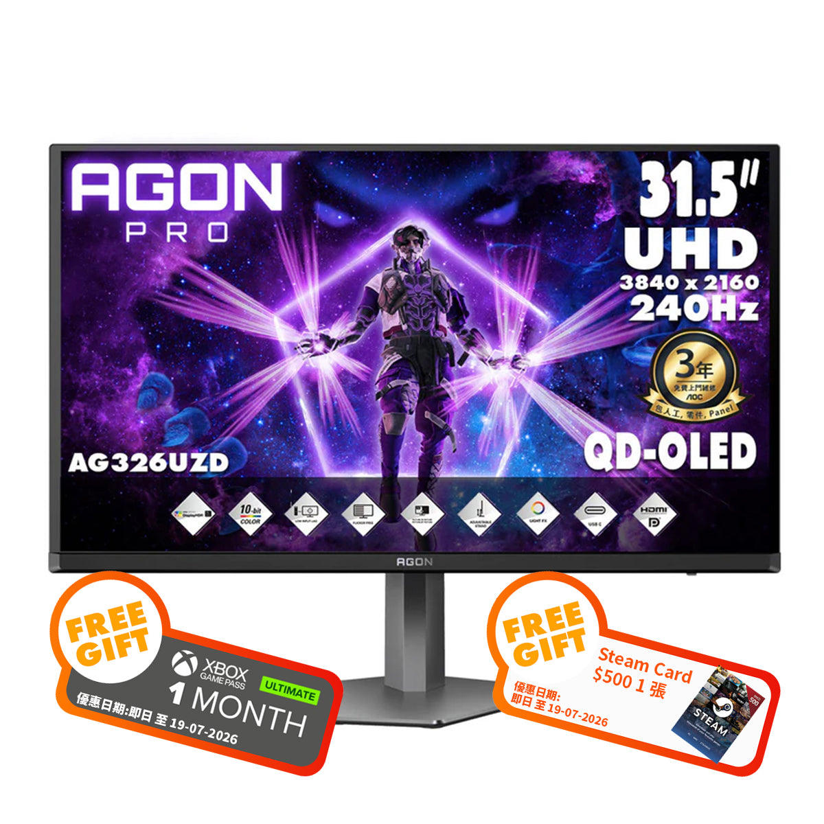 AOC AGON PRO 31.5" 4K UHD QD-OLED 240Hz Gaming Monitor AG326UZD