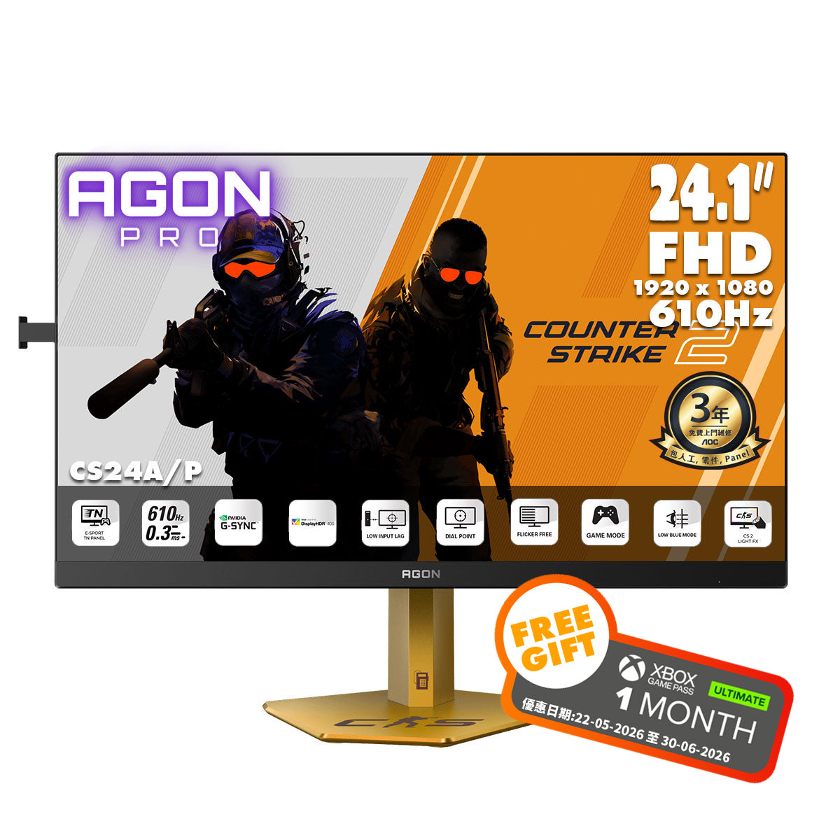 AOC AGON PRO 24.1" FullHD E-Sport TN 610Hz CS2 Gaming Monitor CS24A/P