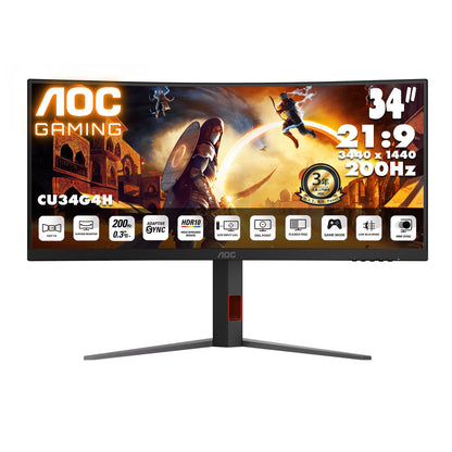 AOC 34" 21:9 UltraWide QHD Fast VA 200Hz Curved Gaming Monitor CU34G4H