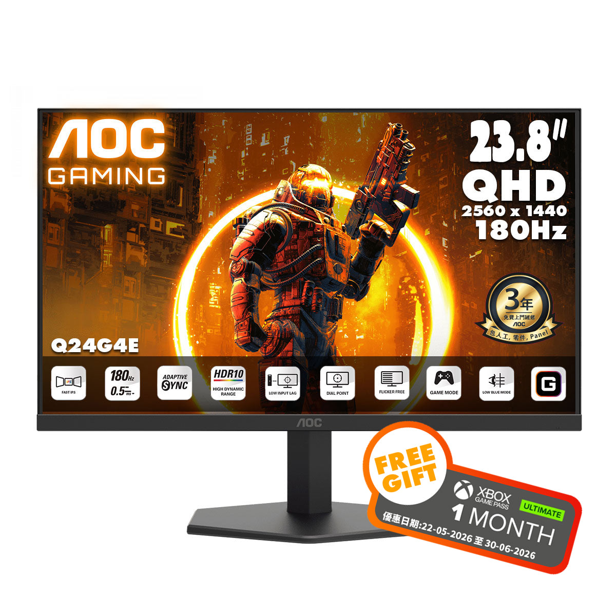 AOC 23.8" 2K QHD Fast IPS 180Hz Gaming Monitor Q24G4E