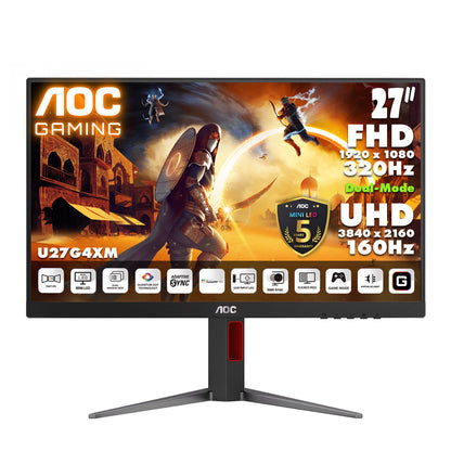 AOC 27" 4K UHD Fast IPS Mini-LED 1152 Zone Dual-Mode (4K 160Hz ↔ FHD 320Hz) Gaming Monitor U27G4XM